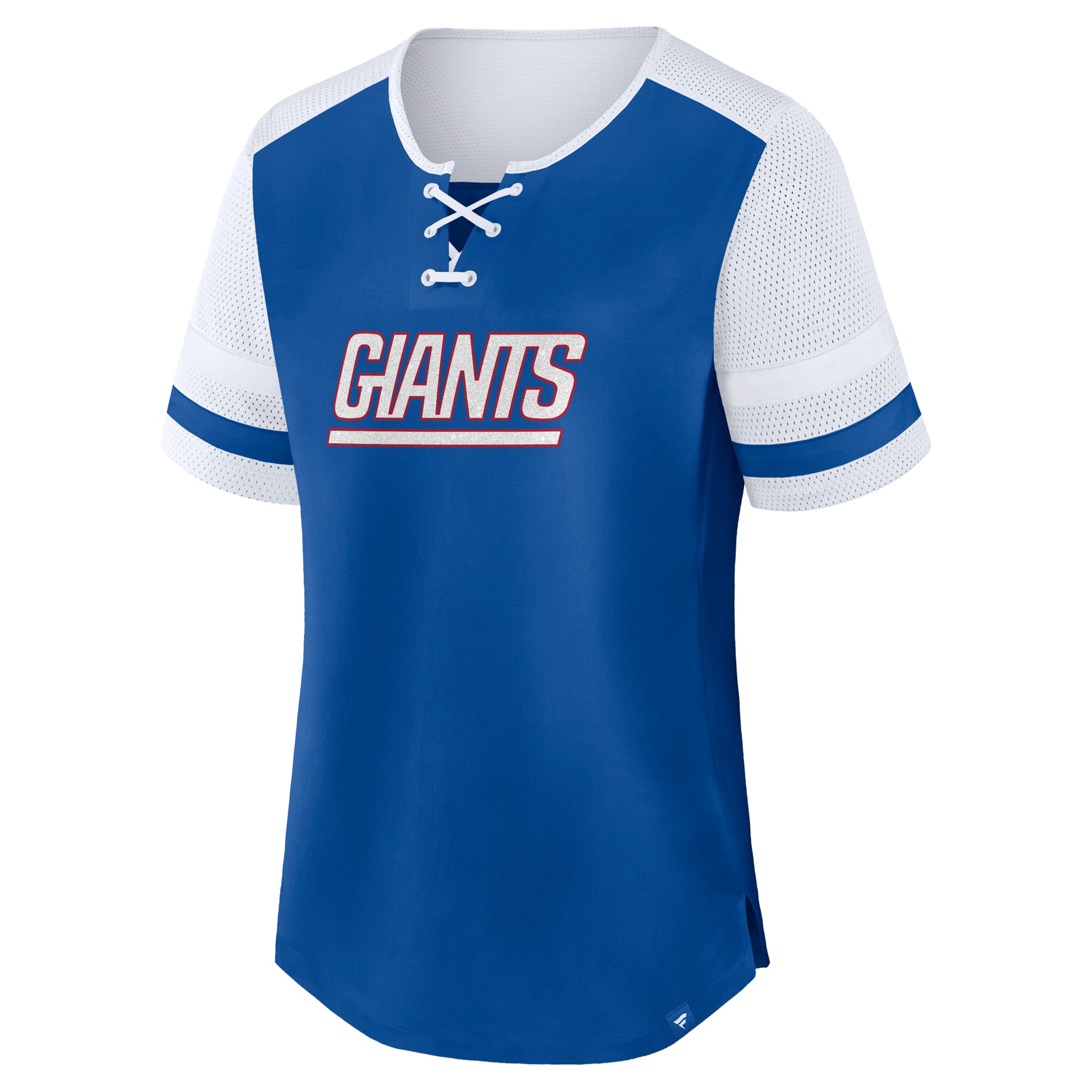 Women's Fanatics Royal/White New York Giants Plus Size Throwback Curl Route Lace-Up T-Shirt